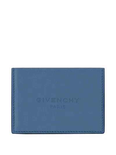 Givenchy Antigona Stamped Bicolor Flap Card Holder In Leather In Blue