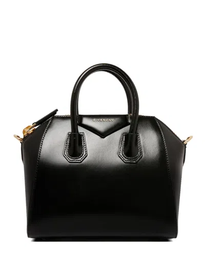 Givenchy Antigona Small Black Handbag With Laminated Logo In Hammered Leather Woman