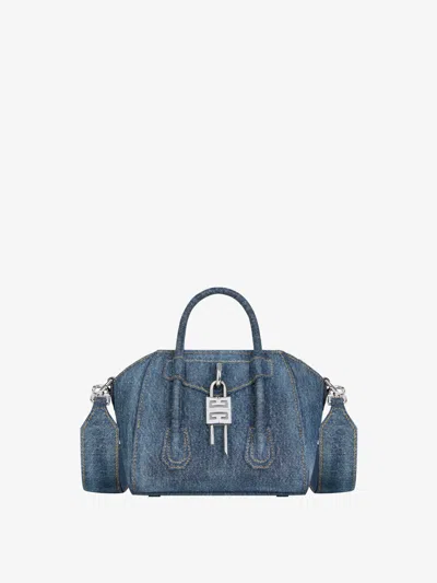 Givenchy Antigona Toy Lock Bag In Washed Denim In Multicolor