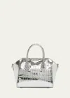 Givenchy Antigona Toy Top-handle Bag In Metallic Croc-embossed Leather In Light Silver