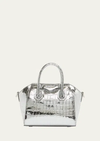 Givenchy Antigona Toy Top-handle Bag In Metallic Croc-embossed Leather