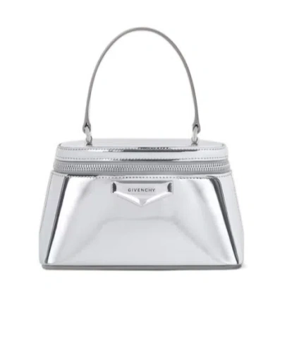 Givenchy Antigona Vanity Bag In Mirror Effect Leather With Chain In Silver