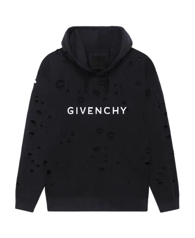 Givenchy Archetype Distressed-finish Hoodie In Black