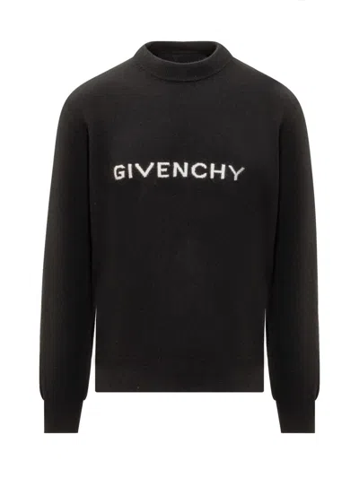 Givenchy Archetype Logo嵌花羊毛毛衣 In Black