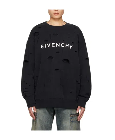 Givenchy Archetype Ripped Cotton Sweatshirt In Black