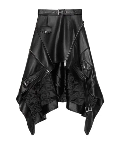 Givenchy Asymmetric Biker Skirt In Leather In Black