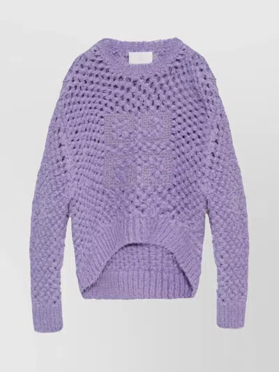 Givenchy Asymmetric Chunky Knit High-low Crewneck In Purple