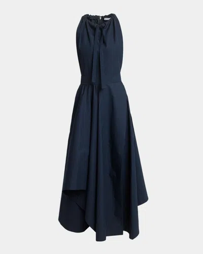 Givenchy Asymmetric Cotton Poplin Sleeveless Midi Dress In Dark Blue