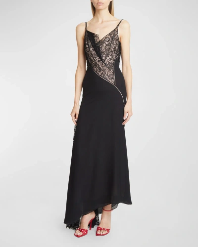 Givenchy Asymmetric Cowl Gown With Lace Detail In Black