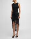 Givenchy Asymmetric Ribbed-knit And Ruched Fil Coupé Silk-blend Chiffon Dress In Black