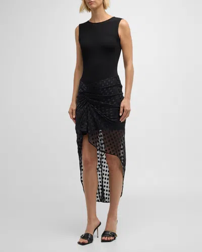 Givenchy Asymmetric Ribbed-knit And Ruched Fil Coupé Silk-blend Chiffon Dress In Black