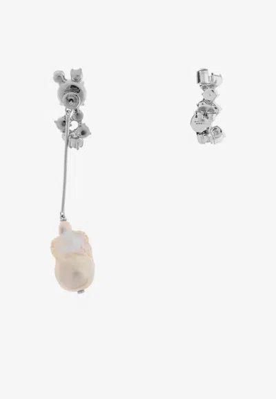 Givenchy Asymmetric Drop Earrings With Crystal And Pearls In White