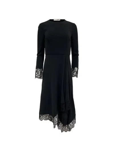 Pre-owned Givenchy Asymmetric Lace-trimmed Dress In Black