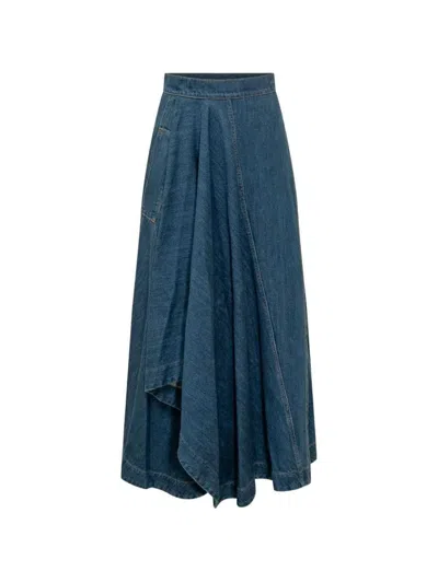 Givenchy Asymmetric Long Skirt In Medium-blue Denim