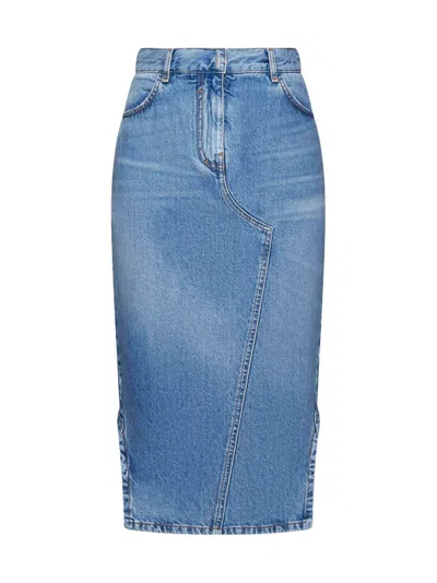 Givenchy Asymmetric Midi Denim Skirt In Light Blue