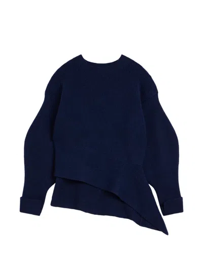 Givenchy Asymmetric Ribbed-knit Sweater In Blue