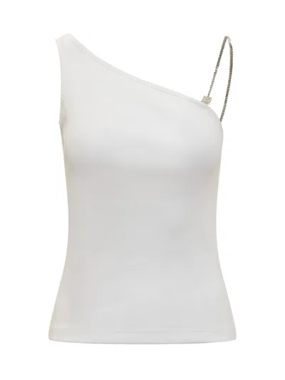 Givenchy Asymmetrical Cotton Top With Chain In Bianco