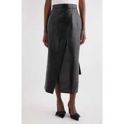 Givenchy Asymmetrical Leather Midi Skirt In Black