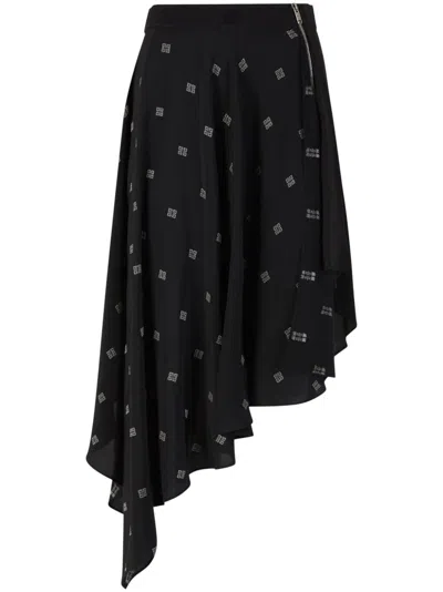 Givenchy 4g Asymmetric Silk Midi Skirt In Black