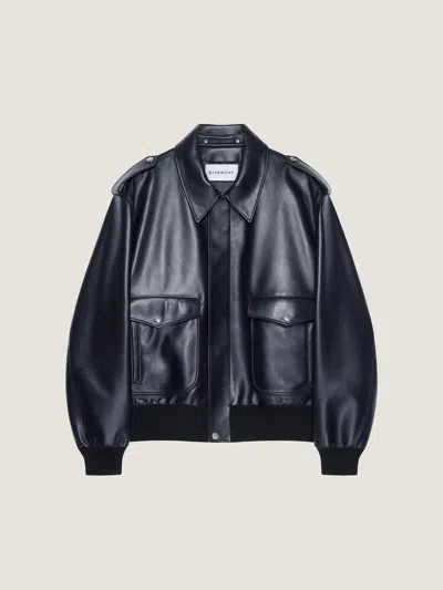 Givenchy Aviator Jacket In Leather In Blue