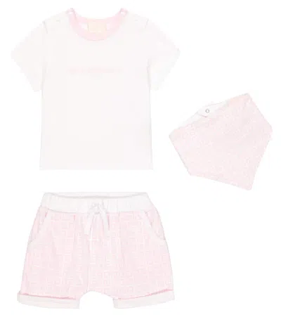 Givenchy Baby 4g Cotton T-shirt, Shorts And Bandana In Marshmallow