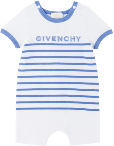 Givenchy Baby White & Blue Striped Bodysuit & Bib Set In 824 Blue