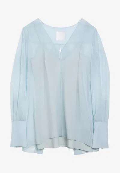 Givenchy Light Blue Silk Blouse With Back Slit Women
