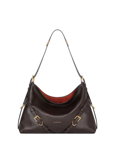 Givenchy Medium Voyou Calfskin Shoulder Bag With Buckle Fastening In Brown