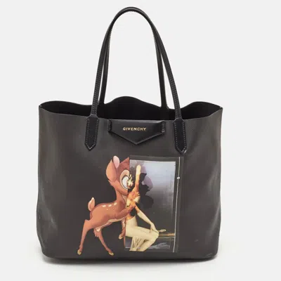 Pre-owned Givenchy Bambi Antigona Black Coated Canvas And Leather Shopper Tote