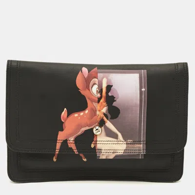 Pre-owned Givenchy Bambi Print Black Leather Clutch