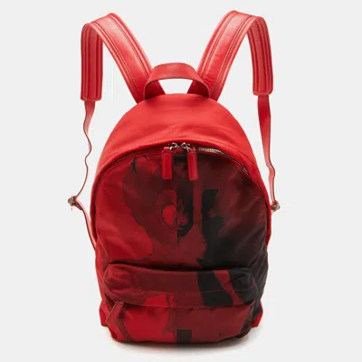 Pre-owned Givenchy Bambi Print Red Nylon And Leather Backpack