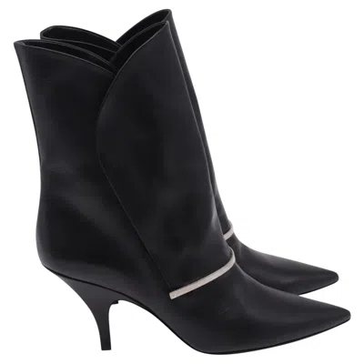 Pre-owned Givenchy Bar Embellished Pointed Ankle Boots In Black Leather