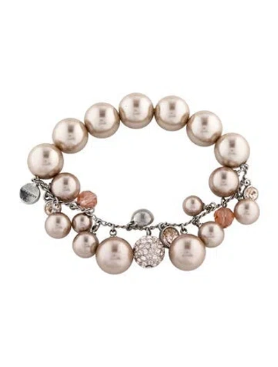 Pre-owned Givenchy Bead, Faux Pearl, & Crystal Beaded Charm Bracelet, 7" In Neutrals/pink