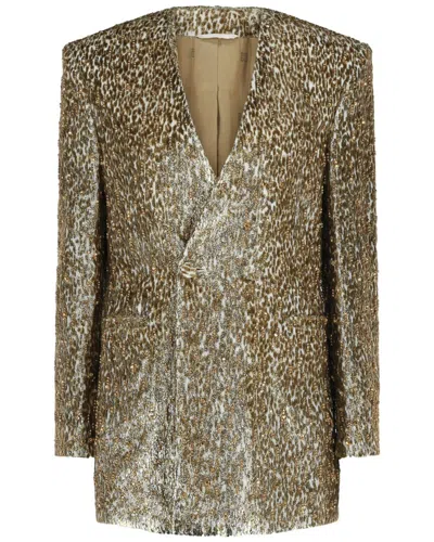 Givenchy Beaded Animal Print Single-breasted Blazer In Silver