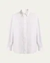 Givenchy Beaded Pearly Collar Button Down Cotton Blouse In White