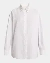 Givenchy Beaded Pearly Collar Button Down Cotton Blouse In White