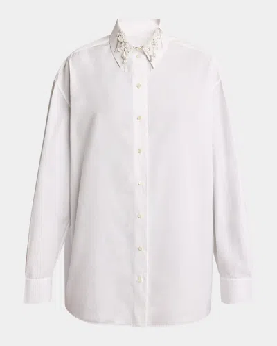 GIVENCHY BEADED PEARLY COLLAR BUTTON DOWN COTTON BLOUSE