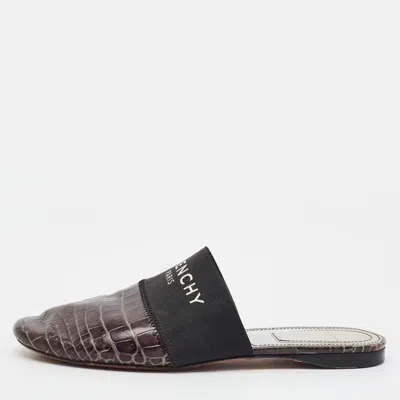 Pre-owned Givenchy Bedford Size 36 Black Croc Embossed Leather And Elastic Flat Mules