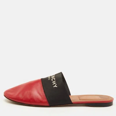 Pre-owned Givenchy Bedford Size 39 Red/black Leather And Elastic Logo Flat Mules