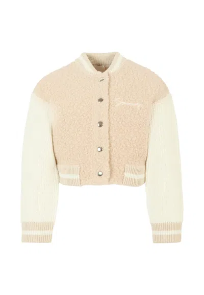 Givenchy Kids' Beige Bomber Jacket For Girl With Logo In Multi
