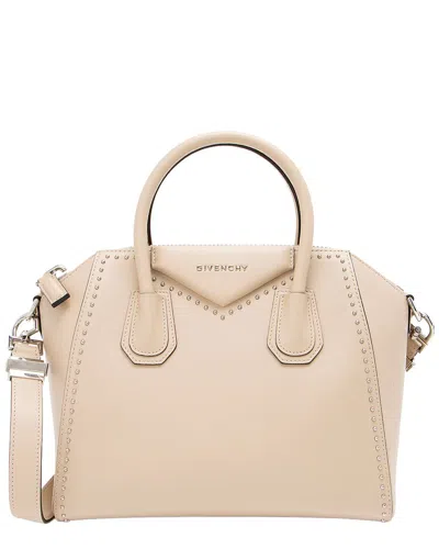Pre-owned Givenchy Beige Calfskin Studded Antigona Small Satchel (authentic Pre-loved)