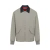 Givenchy Beige Cotton Twill Jacket With Black Leather Collar In Gray
