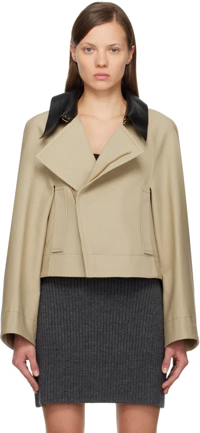 Givenchy Womens Cropped Leather-collar Cotton And Wool-blend Peacoat Beige In Neutral