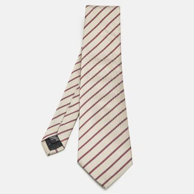 Pre-owned Givenchy Beige Diagonal Striped Silk Tie In Sand