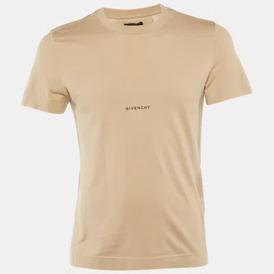 Pre-owned Givenchy Beige Embroidered Jersey Crew Neck T-shirt Xs In Sand