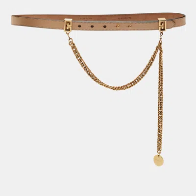 Pre-owned Givenchy Beige Leather Chain Detail Slim Belt 70 Cm In Sand