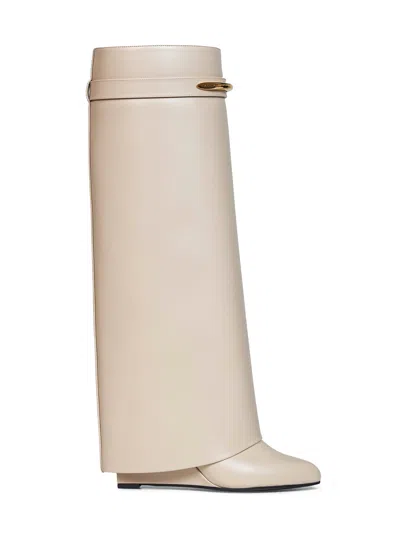 Givenchy Beige Leather Shark Pinch Knee-high Boots In Animal Print