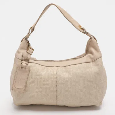 Pre-owned Givenchy Beige Monogram Leather Hobo In Sand