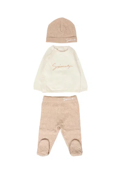 Givenchy Beige Newborn Set For Babykids With Logo In Gray