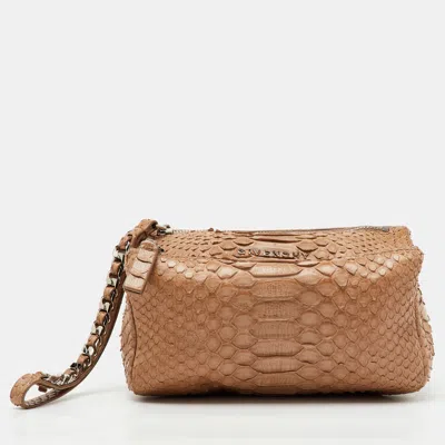Pre-owned Givenchy Beige Python Leather Pandora Wristlet Clutch